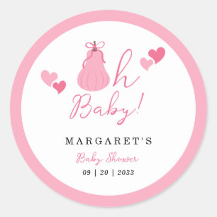 Oh Baby Cute Pink Pumpkin Bow Girl Baby Shower Classic Round Sticker