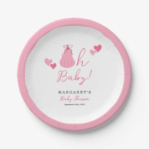 Oh Baby Cute Pink Pumpkin Bow Girl Baby Shower Paper Plate