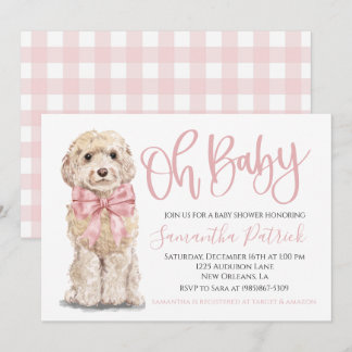 Oh Baby! Cute Puppy Dog Pink Gingham Dog Shower Invitation