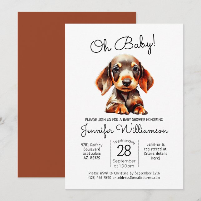Oh Baby!  Cute Puppy Dog Terracotta Baby Shower Invitation (Front/Back)