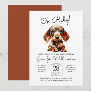 Oh Baby!  Cute Puppy Dog Terracotta Baby Shower Invitation