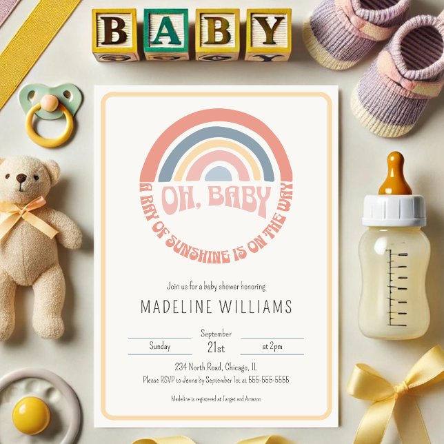 Oh Baby! Cute Rainbow Gender Neutral Baby Shower Invitation (Creator Uploaded)