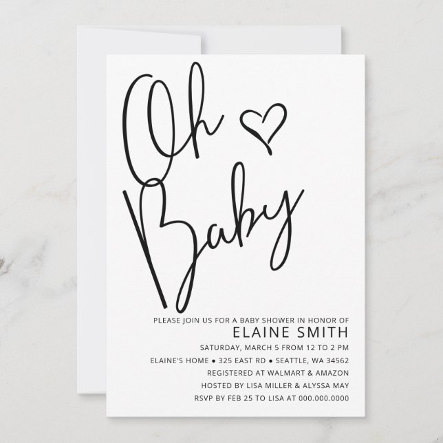 Oh Baby Cute Simple Gender Neutral Baby Shower  Invitation (Front)