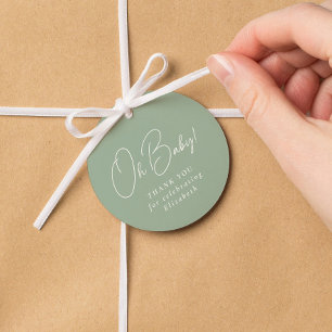 Oh baby cute simple green gingham baby shower favour tags