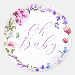 Oh Baby Cute Watercolor Floral Boho Baby Shower Classic Round Sticker
