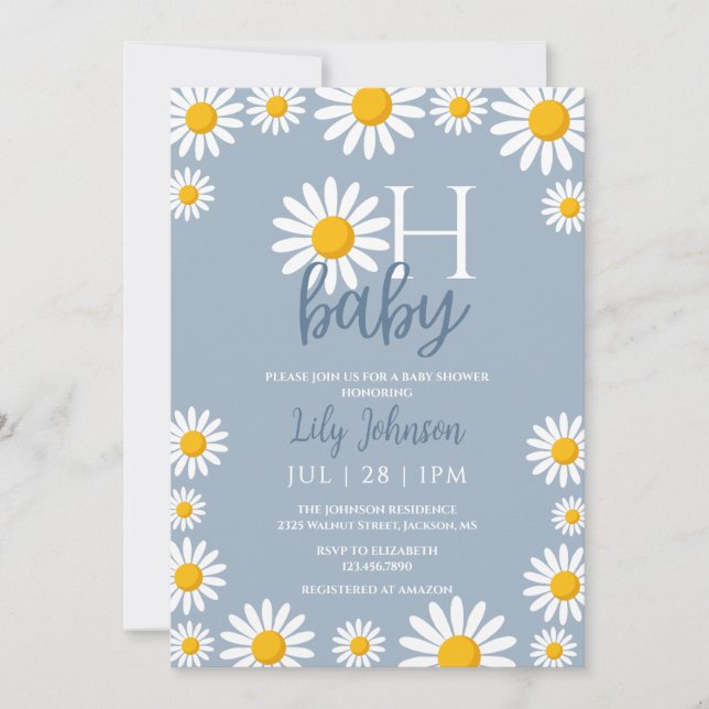 Oh Baby Daisy Blue Baby Shower All In One Invitation (Front)
