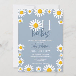 Oh Baby Daisy Blue Baby Shower All In One Invitation