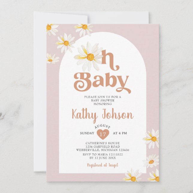 Oh Baby Daisy Flowers Arch Boho Baby Shower Invitation (Front)