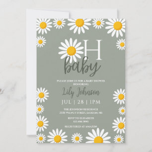 Oh Baby Daisy Neutral Baby Shower Photo QR Code Invitation