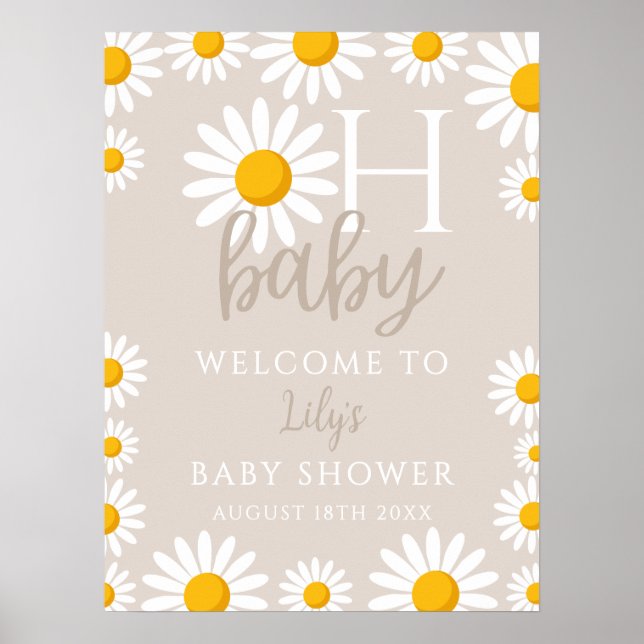 Oh Baby Daisy Neutral Baby Shower Welcome Sign (Front)