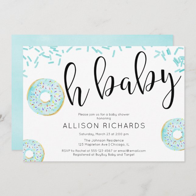 Oh baby Doughnut baby shower boy Invitation (Front/Back)