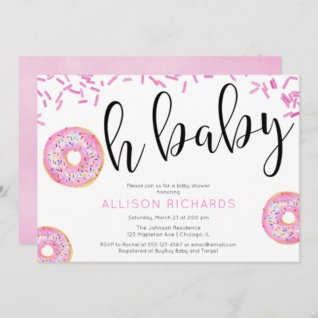 Oh baby Doughnut baby shower girl Invitation (Front/Back)