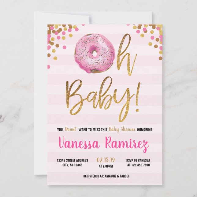 Oh Baby Doughnut Girl baby Shower Sprinkle Invitat Invitation (Front)