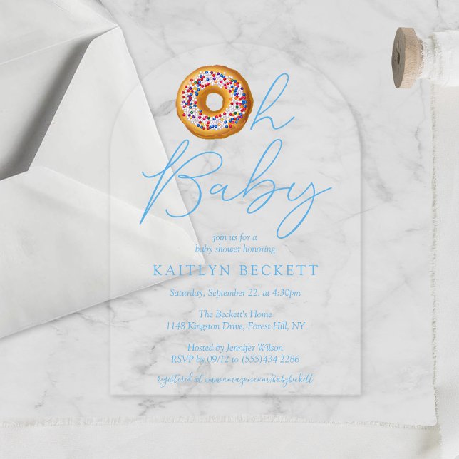 Oh Baby Doughnut Sprinkle Boys Baby Shower Acrylic Invitations (Creator Uploaded)