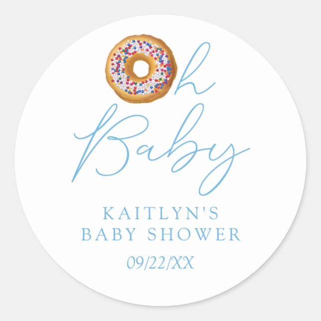 Oh Baby Doughnut Sprinkle Boys Baby Shower Classic Round Sticker (Front)