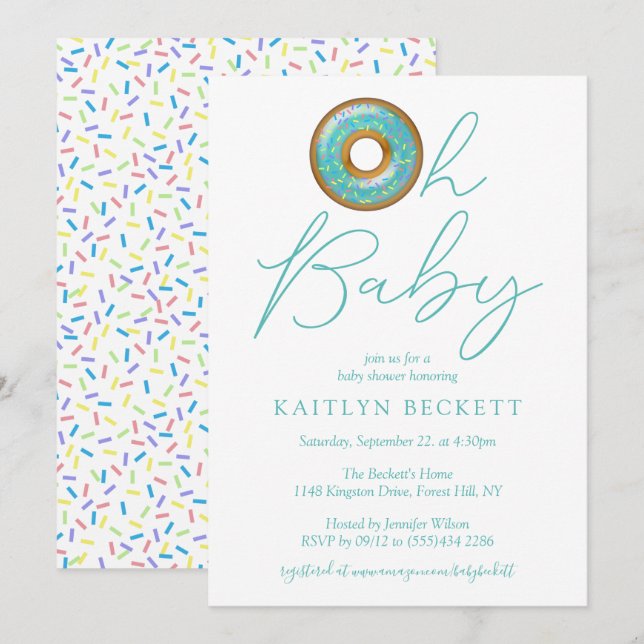 Oh Baby Doughnut Sprinkle Boys Baby Shower Invitation (Front/Back)