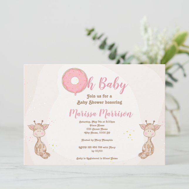 Oh Baby Doughnut Sprinkle Girl Baby Shower Invitation (Standing Front)