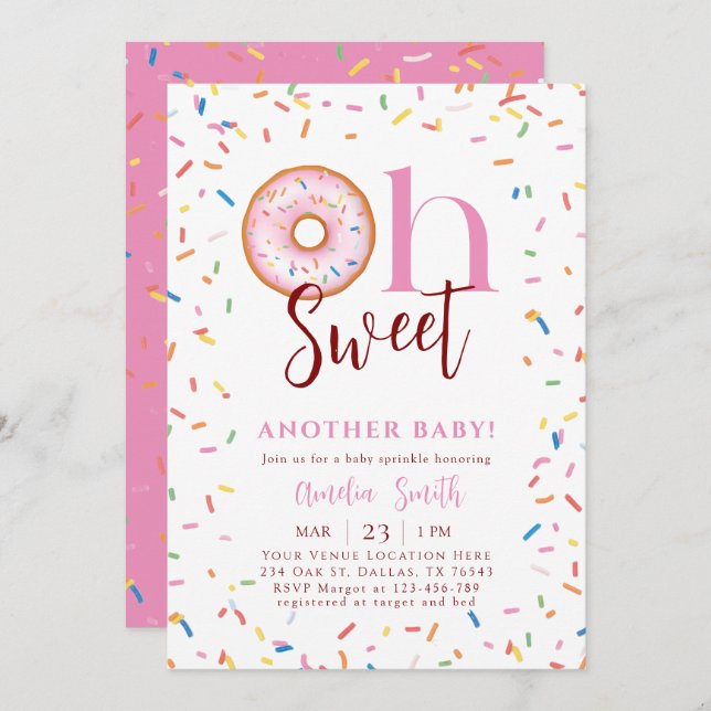 Oh Baby Doughnut Sprinkle Girl Baby Shower Invitation (Front/Back)