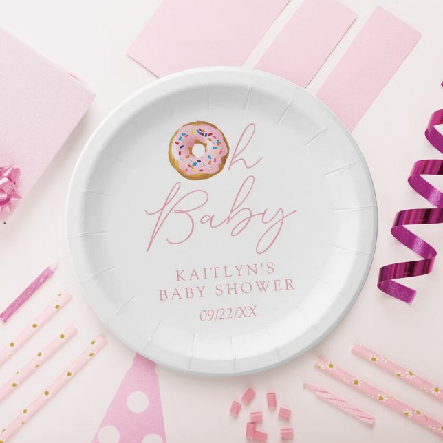 Oh Baby Doughnut Sprinkle Girls Baby Shower Paper Plate (Creator Uploaded)