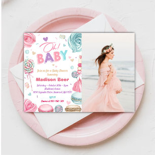 Oh Baby! Doughnut Sprinkle Girls Baby Shower Photo Invitation