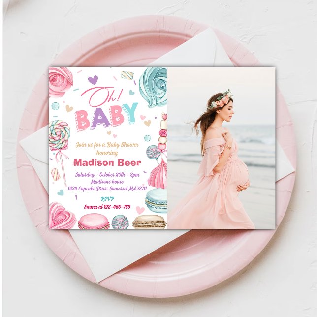 Oh Baby! Doughnut Sprinkle Girls Baby Shower Photo Invitation (Creator Uploaded)