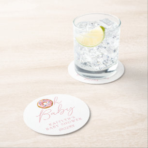 Oh Baby Doughnut Sprinkle Girls Baby Shower Round Paper Coaster