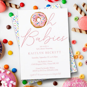 Oh Baby Doughnut Sprinkle Twin Girls Baby Shower Invitation