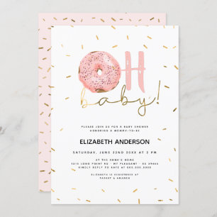 Oh Baby Doughnut & Sprinkles Gold Girl Baby Shower Invitation