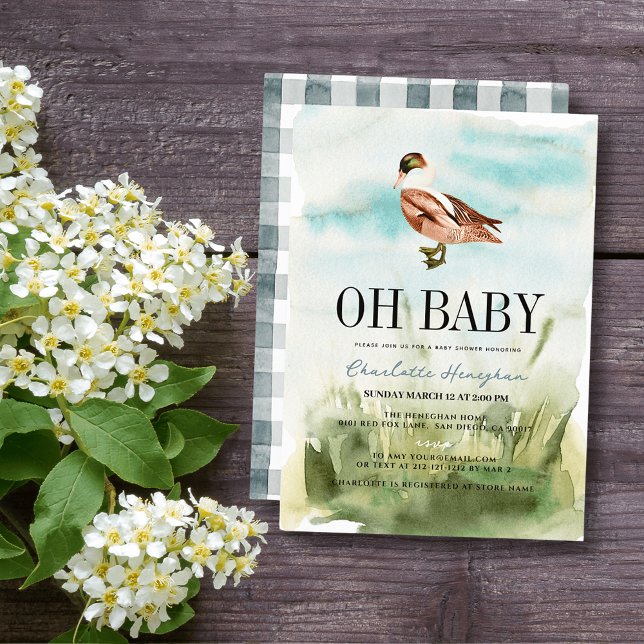 Oh Baby Duck/Mallard Watercolor Boy Baby Shower Invitation (Creator Uploaded)