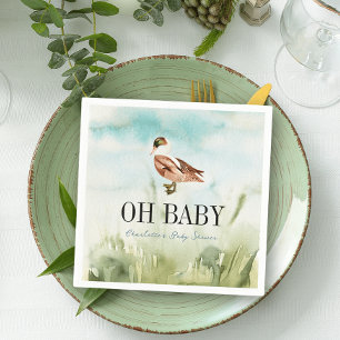 Oh Baby Duck/Mallard Watercolor Boy Baby Shower Napkin