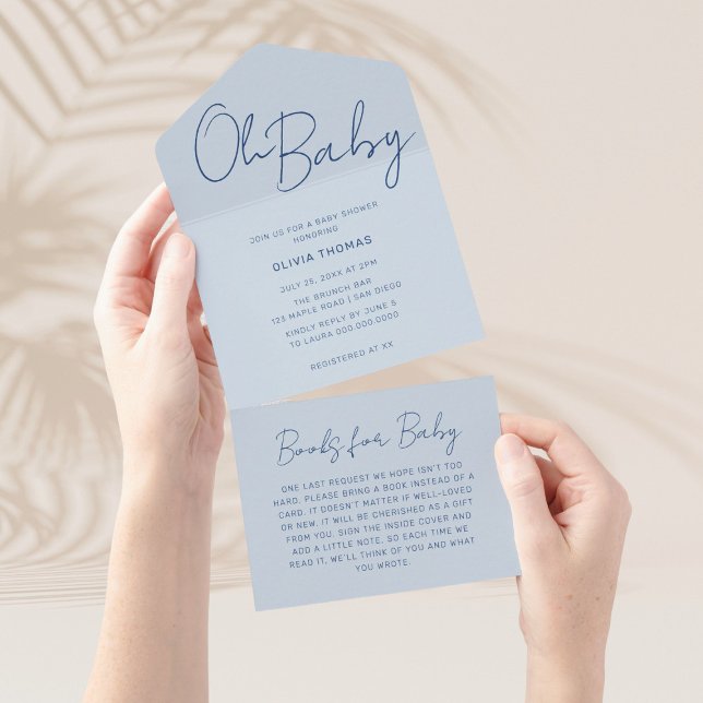 Oh Baby Dusty Blue Minimal Baby Shower All In One Invitation (Creator Uploaded)
