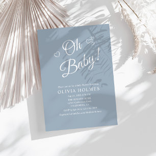 "Oh Baby" Dusty Blue Modern Minimalist Baby Shower Invitation
