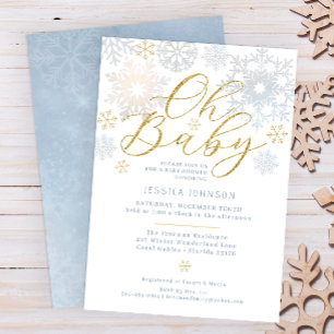 Oh Baby Dusty Blue Winter Wonderland Baby Shower Invitation