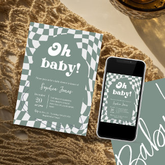 Oh Baby! Dusty Chequered | Gingham | baby shower I Invitation