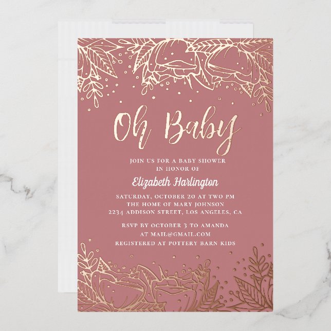Oh baby. Dusty rose gold floral line baby shower (Envelope)