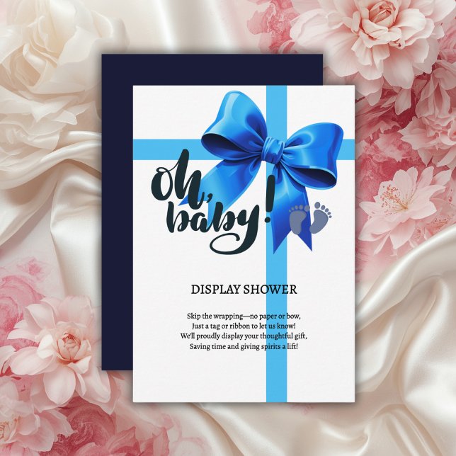 Oh Baby! Elegant Blue Bow Baby Shower Enclosure Card (Creator Uploaded)