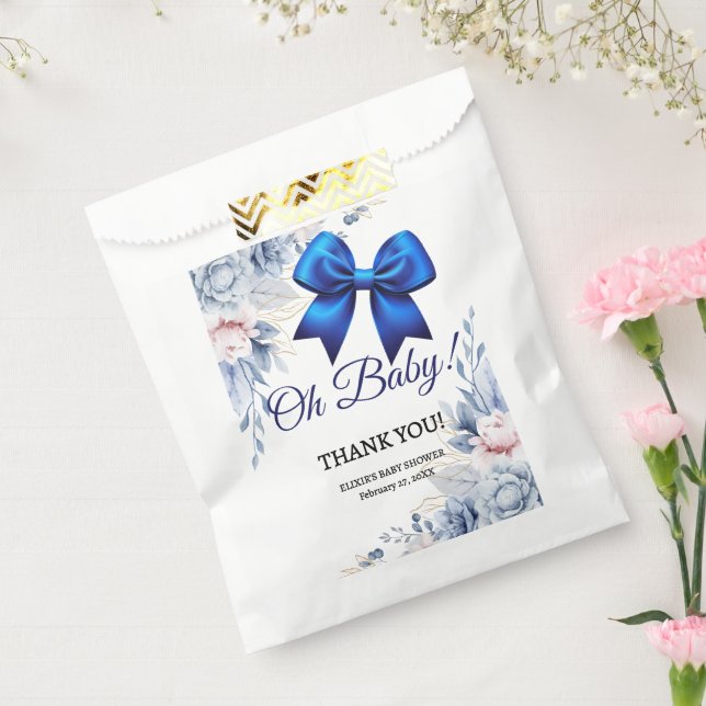 Oh Baby! Elegant Floral Blue Bow Baby Shower Favour Bag (Sealed)