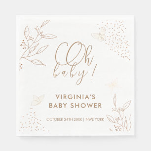 Oh Baby Elegant Gold Leaves Butterfly Baby Shower Napkin
