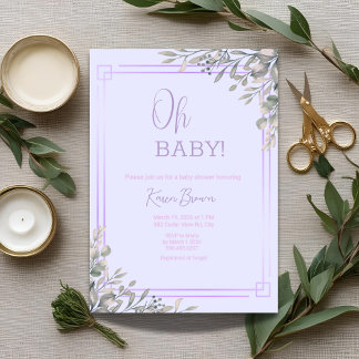 Oh baby Elegant Greenery and Pink Baby Shower  Invitation