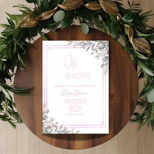 Oh baby Elegant Greenery and Pink Baby Shower Invitation