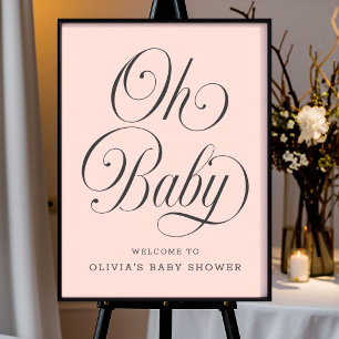 Oh Baby Elegant Pink Girl Baby Shower Welcome Sign