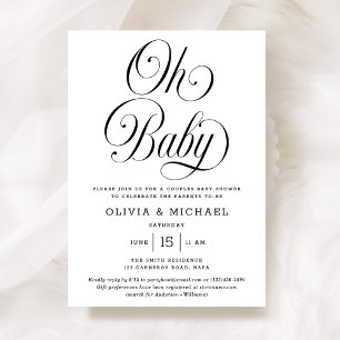 Oh Baby Elegant Script B&W Neutral Baby Shower Invitation