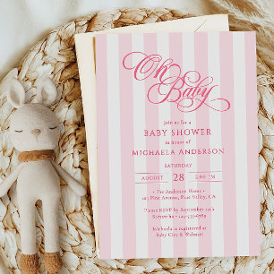 Oh Baby Elegant Script & Stripes Baby Shower Invitation