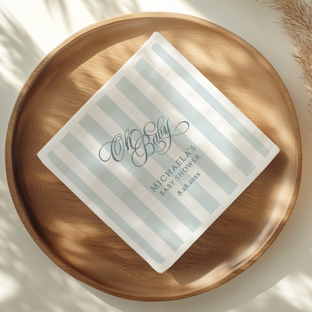 Oh Baby Elegant Script & Stripes Baby Shower Napkin (Creator Uploaded)