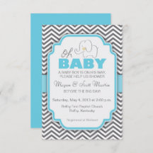 Oh Baby Elephant - Blue & Grey Baby Shower Invite