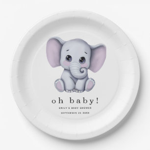Oh Baby Elephant Gender Neutral Baby Shower Paper Plate