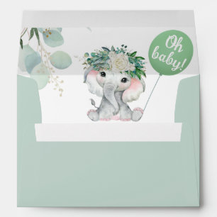 Oh Baby Elephant Green Balloon Shower Envelope