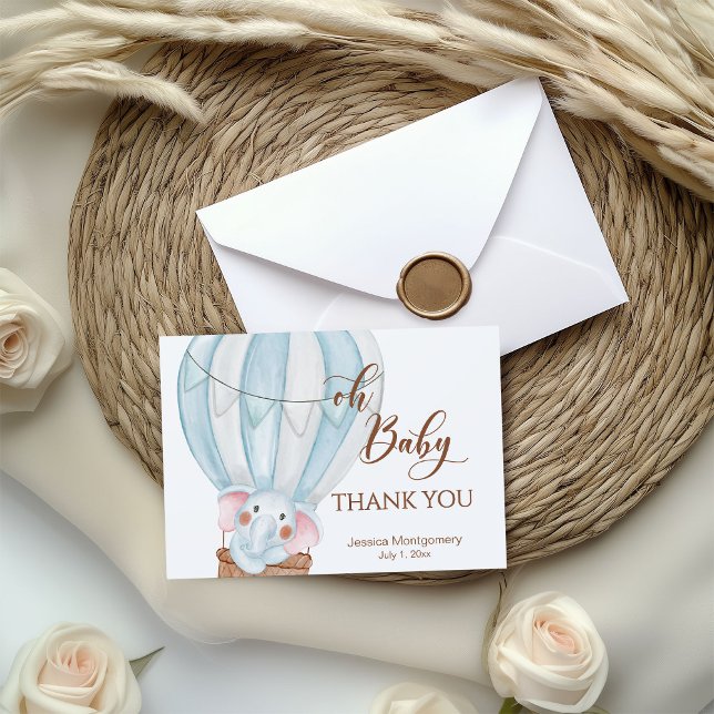 Oh Baby Elephant in Hot Air Balloon  Thank You Card (Creator Uploaded)