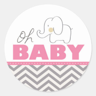 Oh Baby Elephant - Pink Baby Shower Invite Sticker