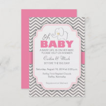 Oh Baby Elephant - Pink & Grey Baby Shower Invite
